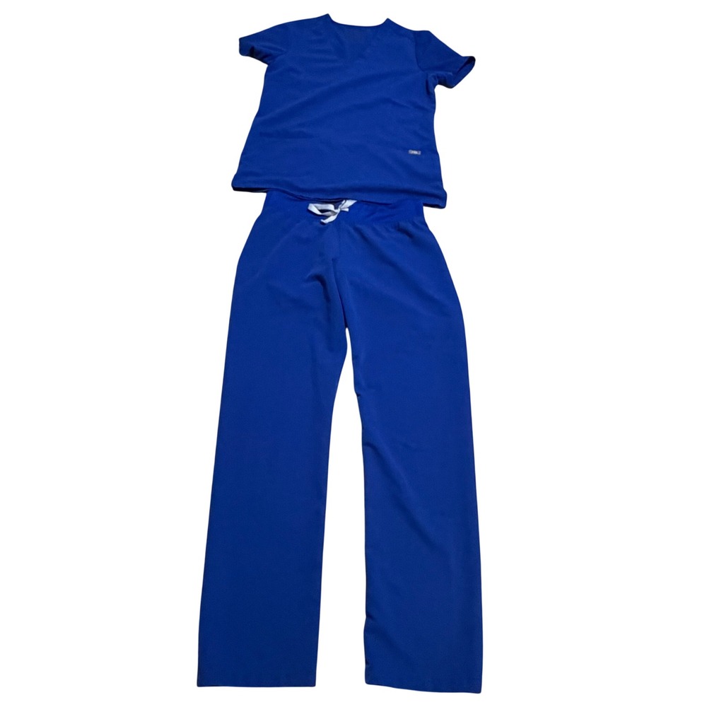 Figs "Winning Blue" Scrub Set Casma V-neck Top sz XS Livingston Pants szXS Nurse